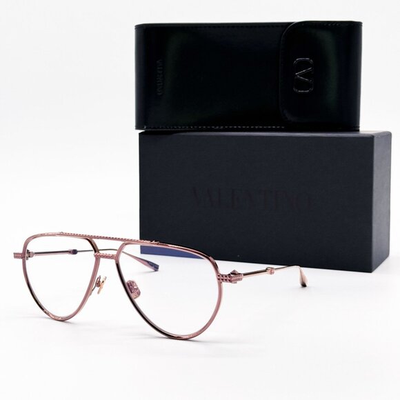 NEW VALENTINO V-STUD-II VLX-133C EYEGLASSES AVIATOR UNISEX GOLD ROSE EYEWEAR - Picture 1 of 9